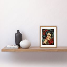 "Artery8 Wall Art Print Snow White Roses Pin Up Rockabilly Americana 50s Artwork Framed 9X7 Inch in Beige - Size: W7"" x H9""" - thumbnail 2