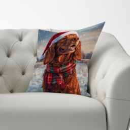 Warren Reed - Designer Snowy Christmas Irish Setter Cushion in Brown - Size: 60 cm x 60 cm - thumbnail 3