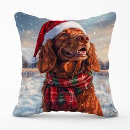 Warren Reed - Designer Snowy Christmas Irish Setter Cushion in Brown - Size: 60 cm x 60 cm - thumbnail 1