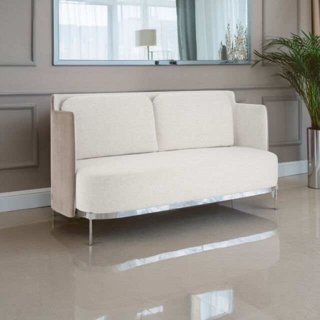 Orsina Two-Seater Sofa, White Upholstered Couch With Silver Legs, Thick Padded Sofa Seat, Ideal For Outdoor Patio - image 1
