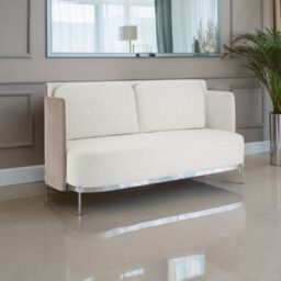Orsina Two-Seater Sofa, White Upholstered Couch With Silver Legs, Thick Padded Sofa Seat, Ideal For Outdoor Patio - thumbnail 1