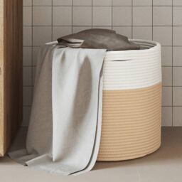 Berkfield Home Storage Basket Beige & White √ò40x35 cm Cotton - Size: 40x35 cm