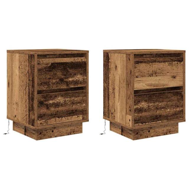 Berkfield Home Durable Bedside Cabinets with LED Lights¬†2 pcs Old Wood 38x34x50 cm - Size: 38 x 34 x 50 cm - image 1