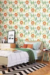Hoopla Walls Happy Lion 10m Matt Wallpaper in Orange - thumbnail 1