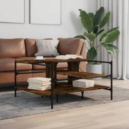 Berkfield Home Coffee Table Smoked Oak 100x100x48.5 cm Engineered¬†Wood in Brown - thumbnail 3