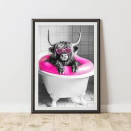 60 SECOND MAKEOVER Highland Cow Pink Rubber Ring Quirky Animal Print - Size: A4 - thumbnail 1