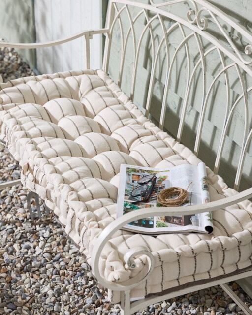 Dibor Mocha Cotton French Stripe Indoor Outdoor Garden Bench Cushion L105cm x W42cm in Brown - Size: Large - image 1