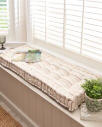 Dibor Mocha Cotton French Stripe Indoor Outdoor Garden Bench Cushion L105cm x W42cm in Brown - Size: Large - thumbnail 3