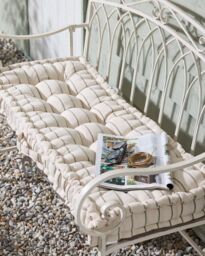 Dibor Mocha Cotton French Stripe Indoor Outdoor Garden Bench Cushion L105cm x W42cm in Brown - Size: Large - thumbnail 1