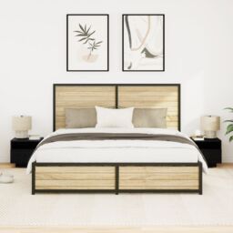 Berkfield Home Bedside Cabinets with LED Lights 2 pcs Black Oak 40x39x37 cm - Size: 40 x 39 x 37 cm - thumbnail 5