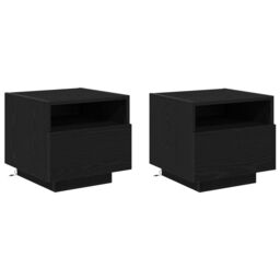 Berkfield Home Bedside Cabinets with LED Lights 2 pcs Black Oak 40x39x37 cm - Size: 40 x 39 x 37 cm - thumbnail 2