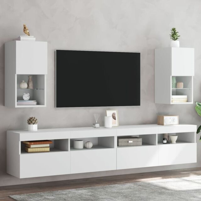 Berkfield Home TV Cabinets with LED Lights 2 pcs White 30.5x30x60 cm - image 1