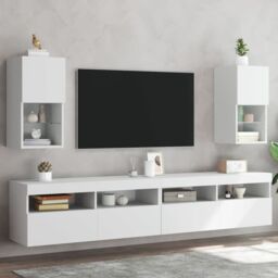 Berkfield Home TV Cabinets with LED Lights 2 pcs White 30.5x30x60 cm - thumbnail 1