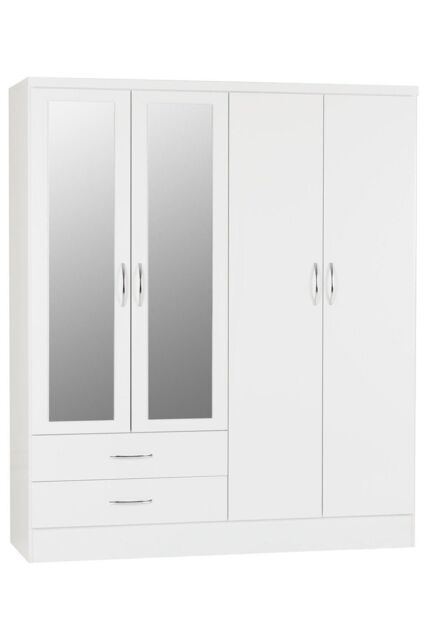 Seconique Nevada 4 Door 2 Drawer Mirrored Wardrobe in White - image 1