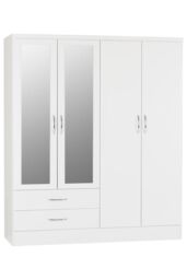 Seconique Nevada 4 Door 2 Drawer Mirrored Wardrobe in White - thumbnail 1
