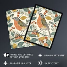 "Artery8 Robin Bird Garden Shrub Leaves Bright Painting Wall Art Print - Size: W24"" x H32""" - thumbnail 2