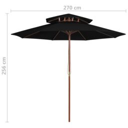 Berkfield Home Double Decker Parasol with Wooden Pole Black 270 cm - thumbnail 6