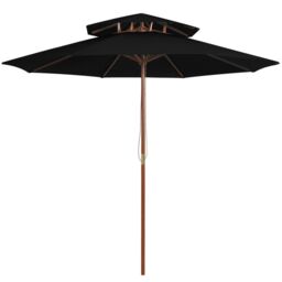 Berkfield Home Double Decker Parasol with Wooden Pole Black 270 cm - thumbnail 1