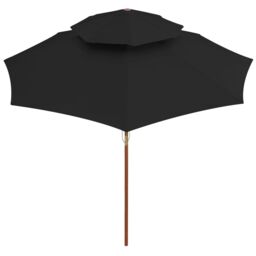 Berkfield Home Double Decker Parasol with Wooden Pole Black 270 cm - thumbnail 3