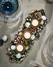 Dibor Silver Triple Table Centrepiece Christmas Decoration Candle Holders Tealight Holder 39cm in White - thumbnail 2