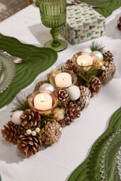 Dibor Silver Triple Table Centrepiece Christmas Decoration Candle Holders Tealight Holder 39cm in White