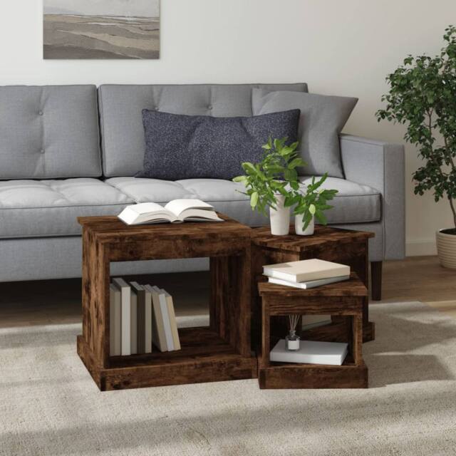 Berkfield Home Nesting Tables 3 pcs Smoked Oak Engineered Wood in Brown - image 1