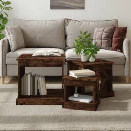 Berkfield Home Nesting Tables 3 pcs Smoked Oak Engineered Wood in Brown - thumbnail 2