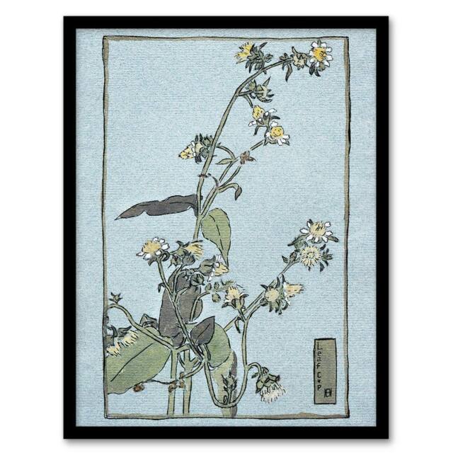 Artery8 Hannah Borger Overbeck Framed Wall Art Print Leaf Cup Floral Painting in Blue - Size: A4 - image 1