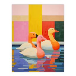 "Wee Blue Coo Wall Art Print Chameleon Ducks Swimming Vibrant Geometric Pattern Oil Painting Poster - Size: W18"" x H24""" - thumbnail 1