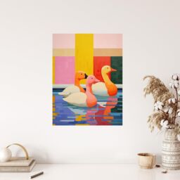 "Wee Blue Coo Wall Art Print Chameleon Ducks Swimming Vibrant Geometric Pattern Oil Painting Poster - Size: W18"" x H24""" - thumbnail 4