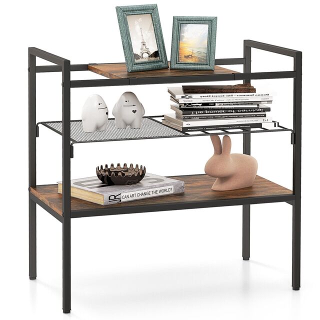 Costway 3-Tier Industrial Entryway Table Sofa Side Table W/ Removable Panel & Mesh Shelf in Brown - image 1