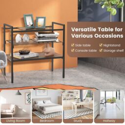 Costway 3-Tier Industrial Entryway Table Sofa Side Table W/ Removable Panel & Mesh Shelf in Brown - thumbnail 5