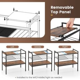 Costway 3-Tier Industrial Entryway Table Sofa Side Table W/ Removable Panel & Mesh Shelf in Brown - thumbnail 4