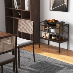 Costway 3-Tier Industrial Entryway Table Sofa Side Table W/ Removable Panel & Mesh Shelf in Brown - thumbnail 3
