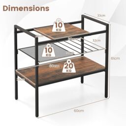 Costway 3-Tier Industrial Entryway Table Sofa Side Table W/ Removable Panel & Mesh Shelf in Brown - thumbnail 2