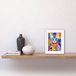 Artery8 Wall Art Print The Cat in the Caftan Artwork Bold Bright Vibrant Modern Folk Art Acrylic Painting Kids Floral Pattern Artwork Framed 9X7 Inch - thumbnail 2