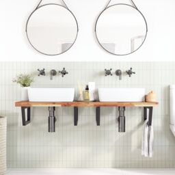 Berkfield Home Basin Shelf Wall Mounted Steel & Solid Wood Acacia in Brown - thumbnail 3
