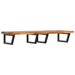 Berkfield Home Basin Shelf Wall Mounted Steel & Solid Wood Acacia in Brown - thumbnail 2