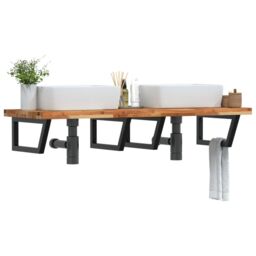 Berkfield Home Basin Shelf Wall Mounted Steel & Solid Wood Acacia in Brown