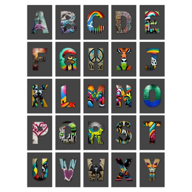 "Artery8 Wall Art Print Set Pack of 50 Street Art Graffiti Aesthetic A-Z Letters Fun Crafting Spelling Collage Kit Postcards Bedroom A6 15x10 cm (6x4"")" - image 1