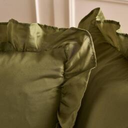 OHS 2 x Plain Faux Linen Frill Cushion Covers in Olive - Size: 45 cm x 45 cm - thumbnail 2