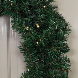 Samuel Alexander 60cm Pre Lit Plain Green Christmas Wreath with Warm White LEDs & 160 Tips - thumbnail 6