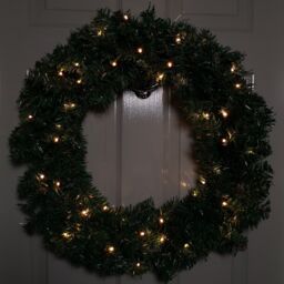 Samuel Alexander 60cm Pre Lit Plain Green Christmas Wreath with Warm White LEDs & 160 Tips - thumbnail 2
