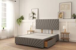 "Sloomy Montana Plush Divan Bed Base No Drawers - 54"" Headboard in Mustard - Size: Super King"