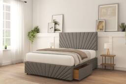 "Sloomy Kingsley Plush Divan Bed Base No Drawers With 26"" Strutted Headboard in Mustard - Size: Super King" - thumbnail 2