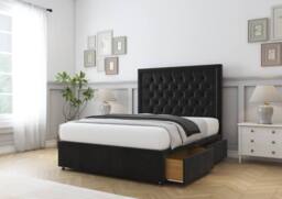 "Sloomy Kingsley Plush Divan Bed Base No Drawers With 26"" Strutted Headboard in Mustard - Size: Super King" - thumbnail 4