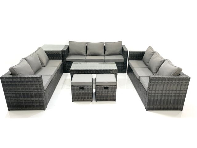 Fimous Outdoor Garden Furniture Set 11 Seater Rattan Sofa Set with Coffee Table 2 Small Footstools Side Table Dark Grey Mixed - image 1