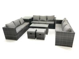 Fimous Outdoor Garden Furniture Set 11 Seater Rattan Sofa Set with Coffee Table 2 Small Footstools Side Table Dark Grey Mixed - thumbnail 2