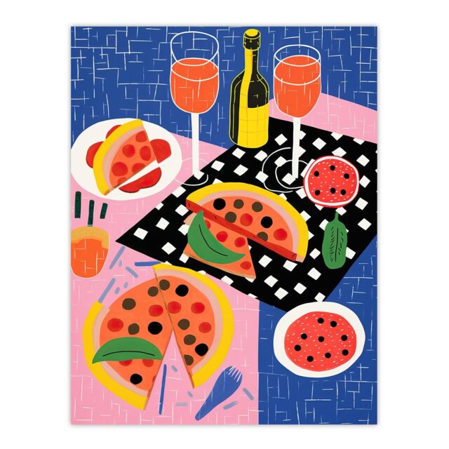 "Wee Blue Coo Wall Art Print Informal Dinner Party Pizza Kitchen Fun Living Room - Size: W24"" x H32""" - image 1