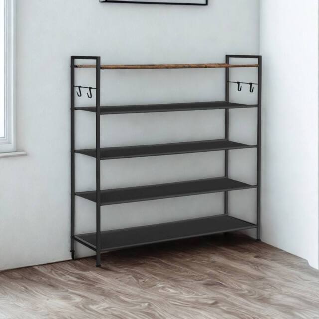 Pirlo Plush 5 Tier Industrial Shoe Rack Hallway Storage Organiser in Brown - image 1